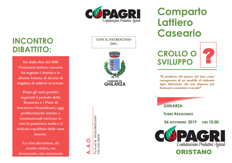 A Ghilarza (Oristano) Copagri Sardegna organizza l’incontro dal tema “Comparto lattiero-caseario: crollo o sviluppo?” Sarà presente Franco VERRASCINA Presidente Nazionale COPAGRI